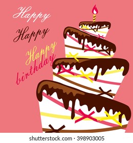  Happy birthday card. Birthday cake. Colorful birthday. Vector Illustration