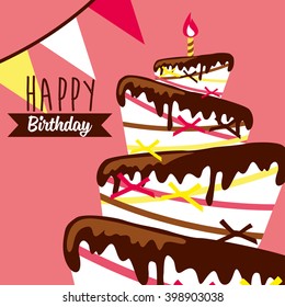  Happy birthday card. Birthday cake. Colorful birthday. Vector Illustration