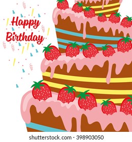  Happy birthday card. Birthday cake. Colorful birthday. Vector Illustration