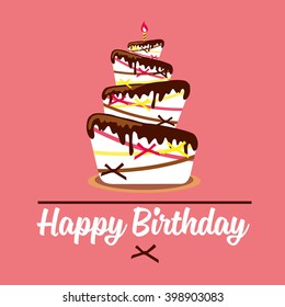  Happy birthday card. Birthday cake. Colorful birthday. Vector Illustration