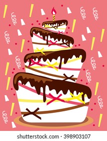  Happy birthday card. Birthday cake. Colorful birthday. Vector Illustration