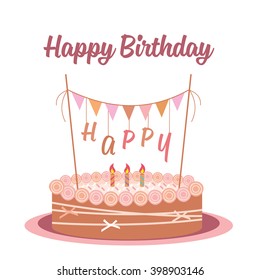  Happy birthday card. Birthday cake. Colorful birthday. Vector Illustration