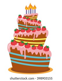  Happy birthday card. Birthday cake. Colorful birthday. Vector Illustration