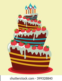 Happy birthday card. Birthday cake. Colorful birthday. Vector Illustration