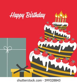 Happy birthday card. Birthday cake. Colorful birthday. Vector Illustration