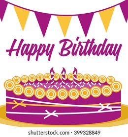 Happy birthday card. Birthday cake. Colorful birthday. Vector Illustration