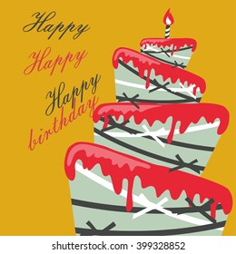 Happy birthday card. Birthday cake. Colorful birthday. Vector Illustration