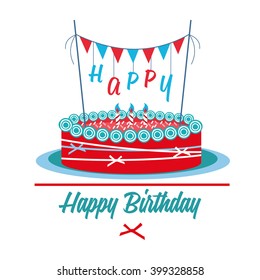 Happy birthday card. Birthday cake. Colorful birthday. Vector Illustration