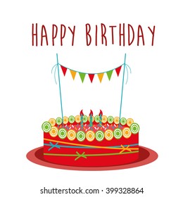 Happy birthday card. Birthday cake. Colorful birthday. Vector Illustration