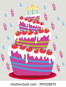 Happy birthday card. Birthday cake. Colorful birthday. Vector Illustration