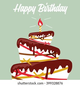 Happy birthday card. Birthday cake. Colorful birthday. Vector Illustration