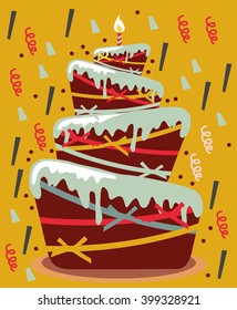 Happy birthday card. Birthday cake. Colorful birthday. Vector Illustration