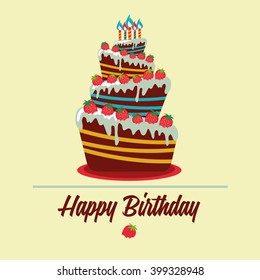 Happy birthday card. Birthday cake. Colorful birthday. Vector Illustration