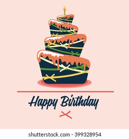 Happy birthday card. Birthday cake. Colorful birthday. Vector Illustration