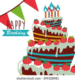 Happy birthday card. Birthday cake. Colorful birthday. Vector Illustration