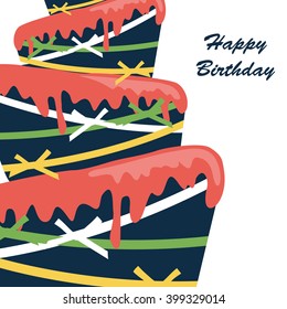 Happy birthday card. Birthday cake. Colorful birthday. Vector Illustration