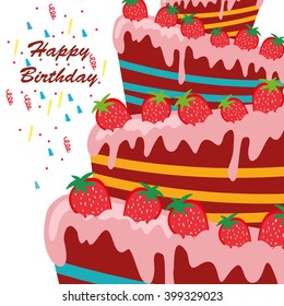 Happy birthday card. Birthday cake. Colorful birthday. Vector Illustration