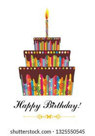 Happy birthday card. Birthday cake isolated on white background. Greeting, invitation card or flyer. Vector Illustration