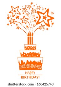 Happy Birthday Card. Cake Isolated On White Background. Vector Illustration 