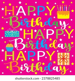 Happy Birthday Card With Birthday Cake and Present