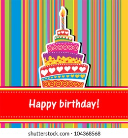 Happy birthday card. Birthday cake. Vector Illustration