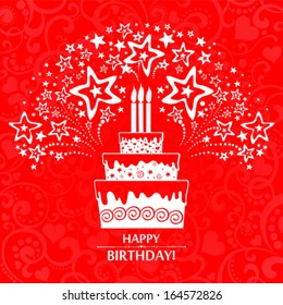 Happy birthday card. Birthday cake. Vector Illustration