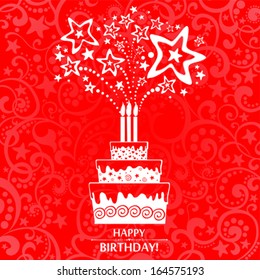 Happy birthday card. Birthday cake. Vector Illustration