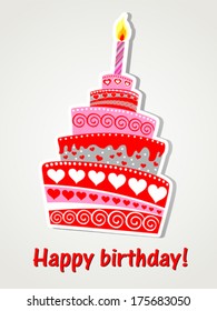 Happy birthday card. Birthday cake. Vector Illustration 