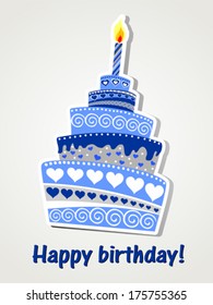 Happy birthday card. Birthday cake. Vector Illustration 