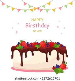Happy birthday card with cake. Vector graphics