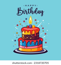 Happy Birthday Card with Cake Vector Illustration EPS10
