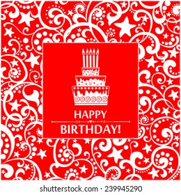 Happy birthday card. Birthday cake. Vector Illustration