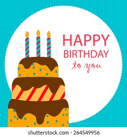 Happy birthday card with birthday cake, vector illustration