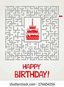 Happy birthday card. Birthday cake. Vector Illustration