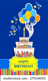 Happy birthday card. Birthday cake. Vector Illustration