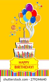 Happy birthday card. Birthday cake. Vector Illustration