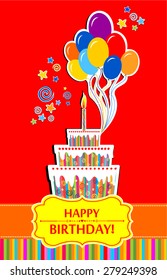 Happy birthday card. Birthday cake. Vector Illustration