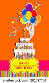 Happy birthday card. Birthday cake. Vector Illustration