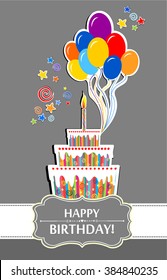 Happy birthday card. Birthday cake. Vector Illustration