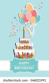 Happy birthday card. Birthday cake. Vector Illustration