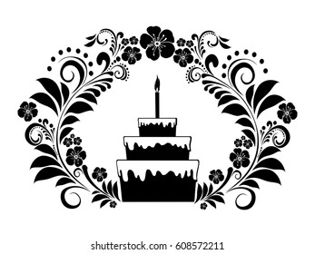 Happy birthday card. Birthday cake. Vector Illustration