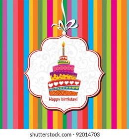 Happy birthday card. Birthday cake. Vector Illustration