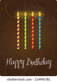 Happy birthday card with candle  over brown background