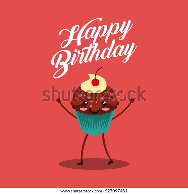 Image Vectorielle De Stock De Carte D Anniversaire Heureuse Avec Le Cupcake