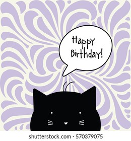 Happy Birthday card. Cat character. Template. Graphic design element.