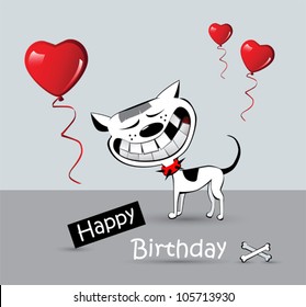 Happy Birthday Card cat dog smile