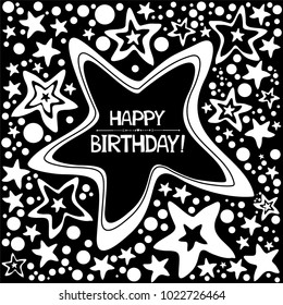 Happy birthday card. Celebration background with stars, firework and place for your text. Vector illustration