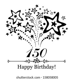 Happy birthday card. Celebration background with number hundred fifty, firework and place for your text. Vector illustration 