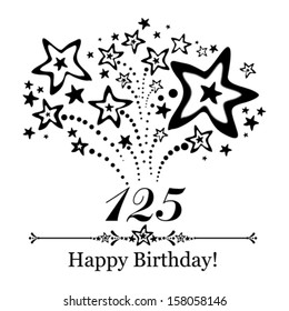 Happy birthday card. Celebration background with number hundred twenty five, firework and place for your text. Vector illustration 