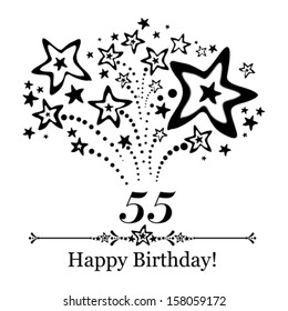 Happy birthday card. Celebration background with number fifty five, firework and place for your text. Vector illustration 